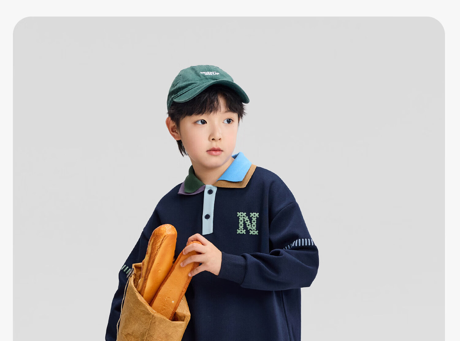 Zuo Xi Boys' Polo Collar Sweatshirt 2026 New College Colorblock Children's Spring Top Deep Navy 170 14